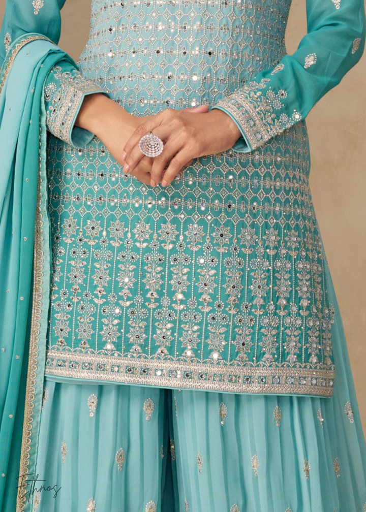 Aqua Blue Georgette Salwar Suit