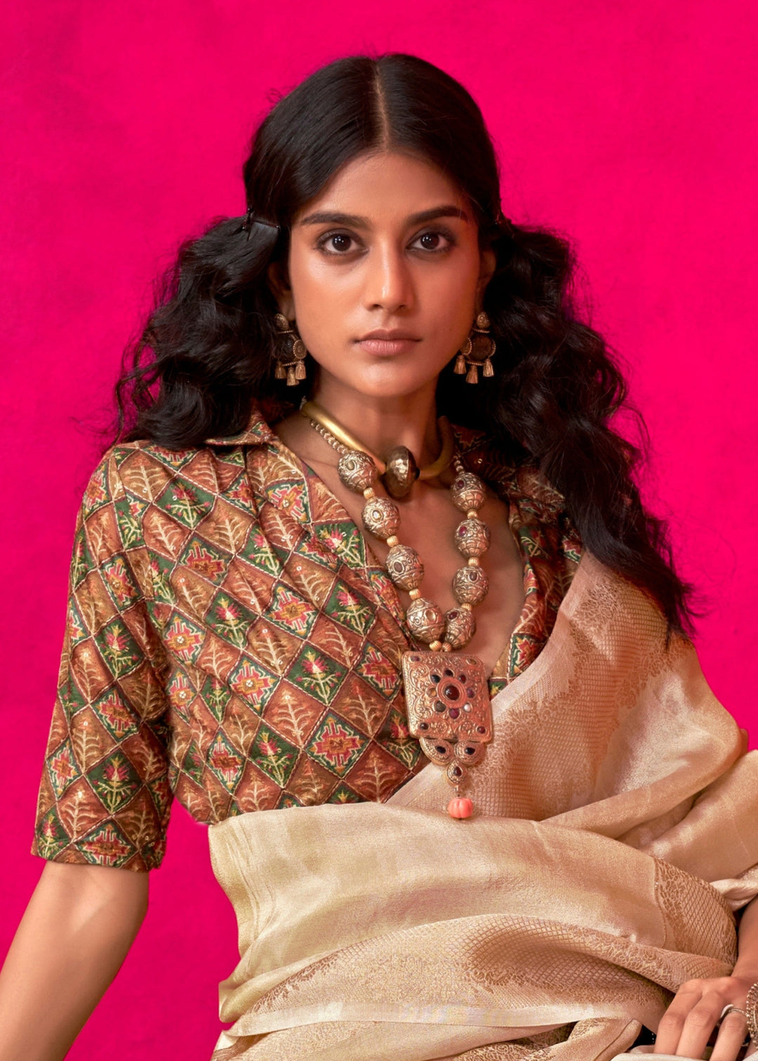 Beige Tissue Silk Saree