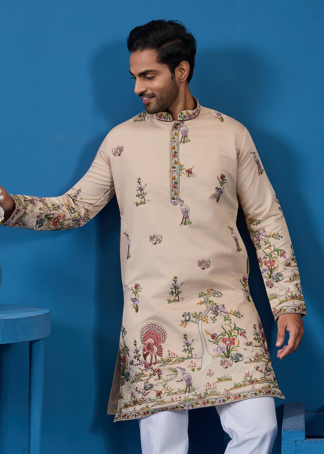 Almond Beige Mens Wear Kurta with Pant