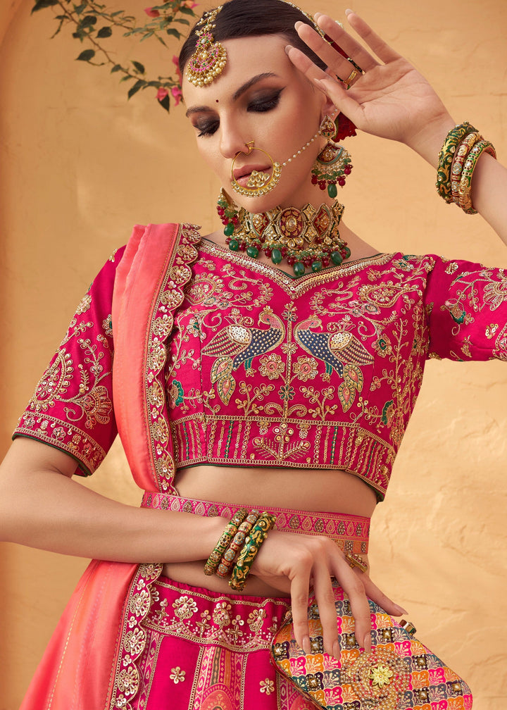 Candy Pink Banarasi Silk Lehenga Choli With Zarkan And Cut Work