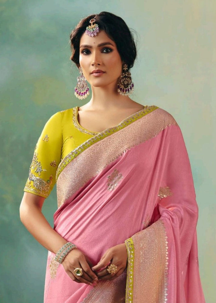 Baby Pink Viscose Dola Silk Saree