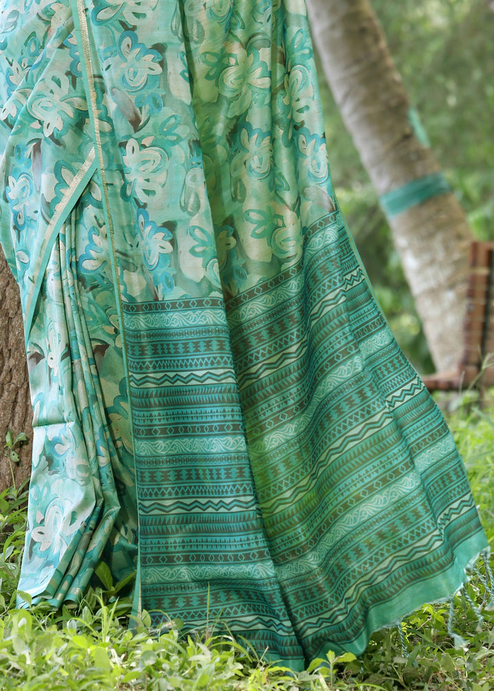 Rama Printed Cotton Silk Saree