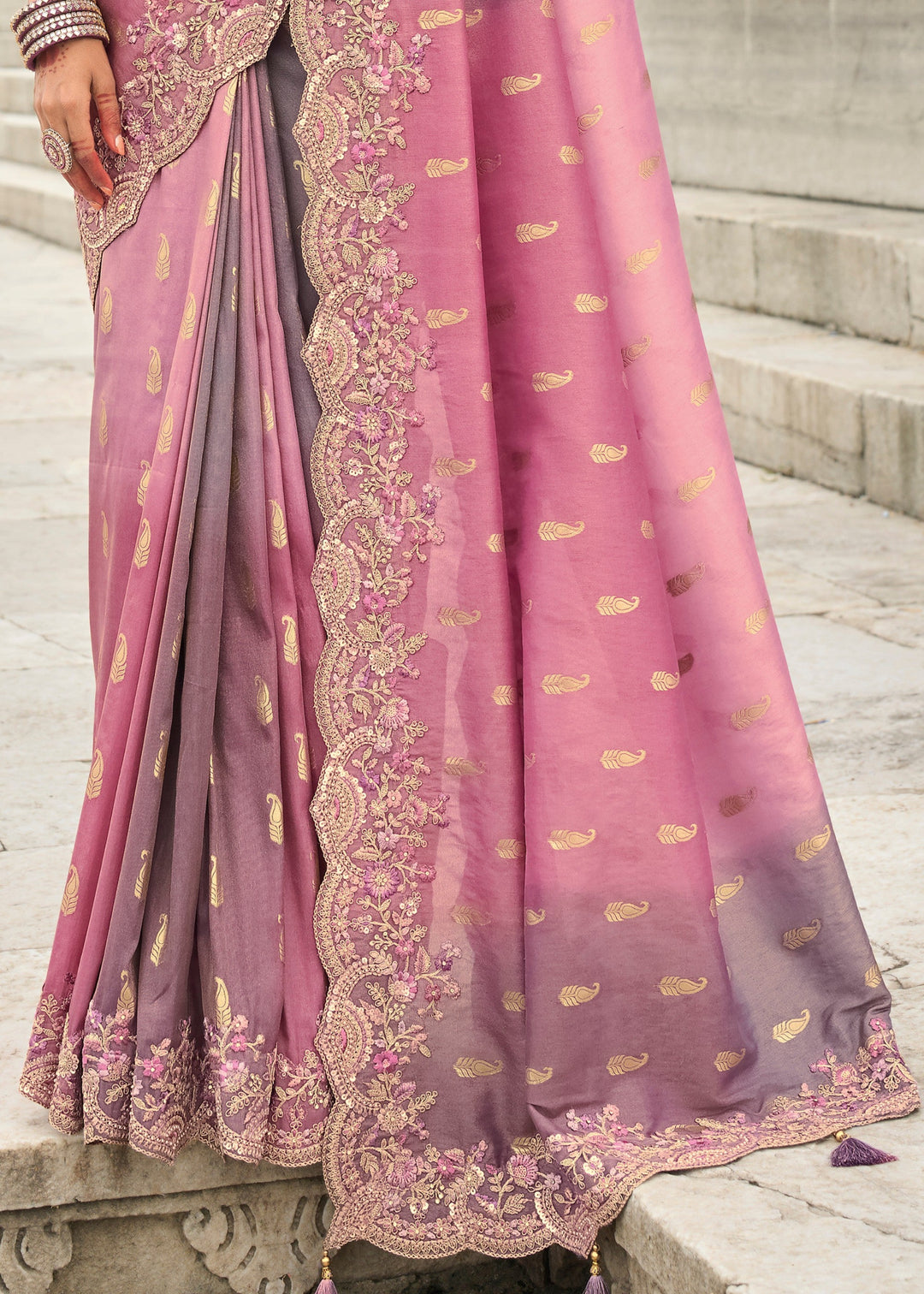 Mauve Purple And Pink Viscose Tissue Silk Saree