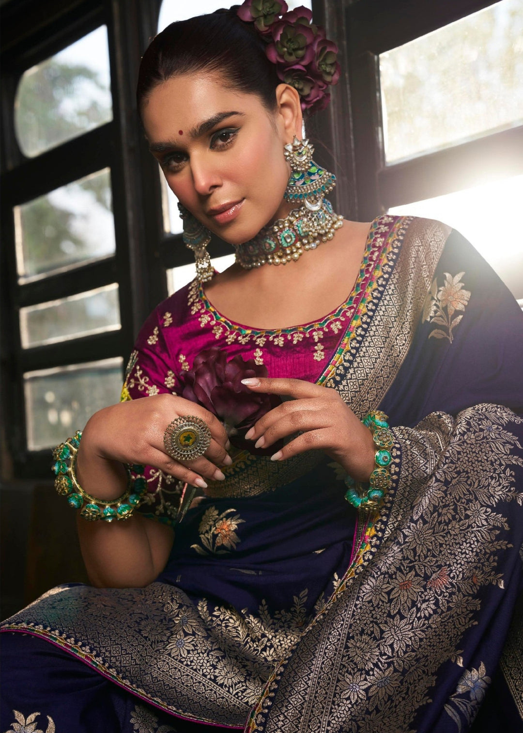 Navy Blue Dola Viscose Silk Saree