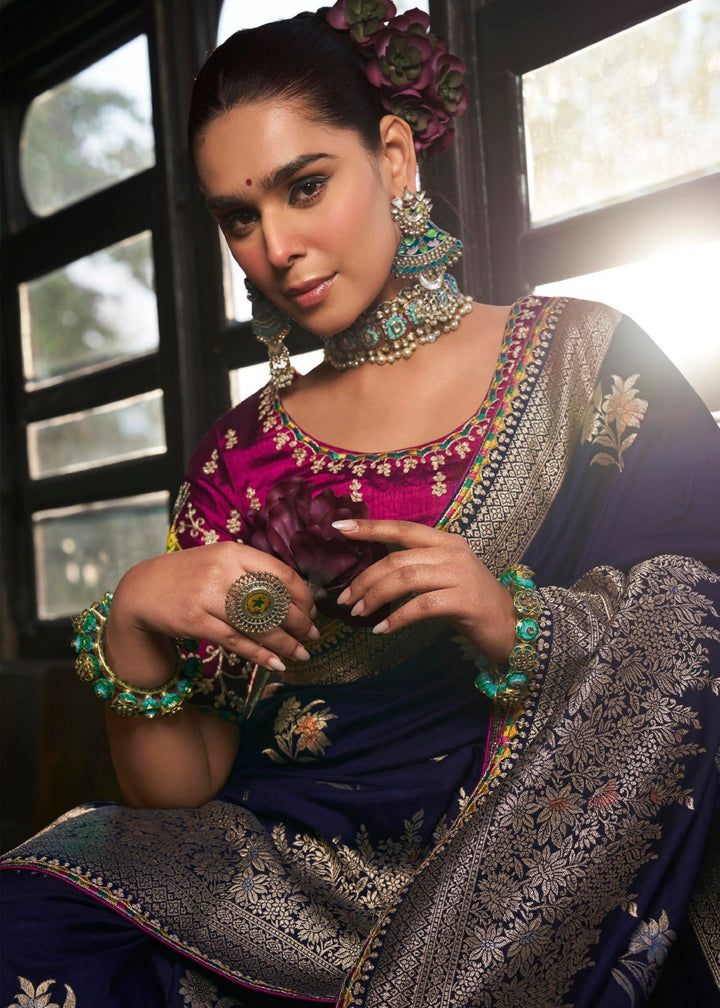 Navy Blue Dola Viscose Silk Saree