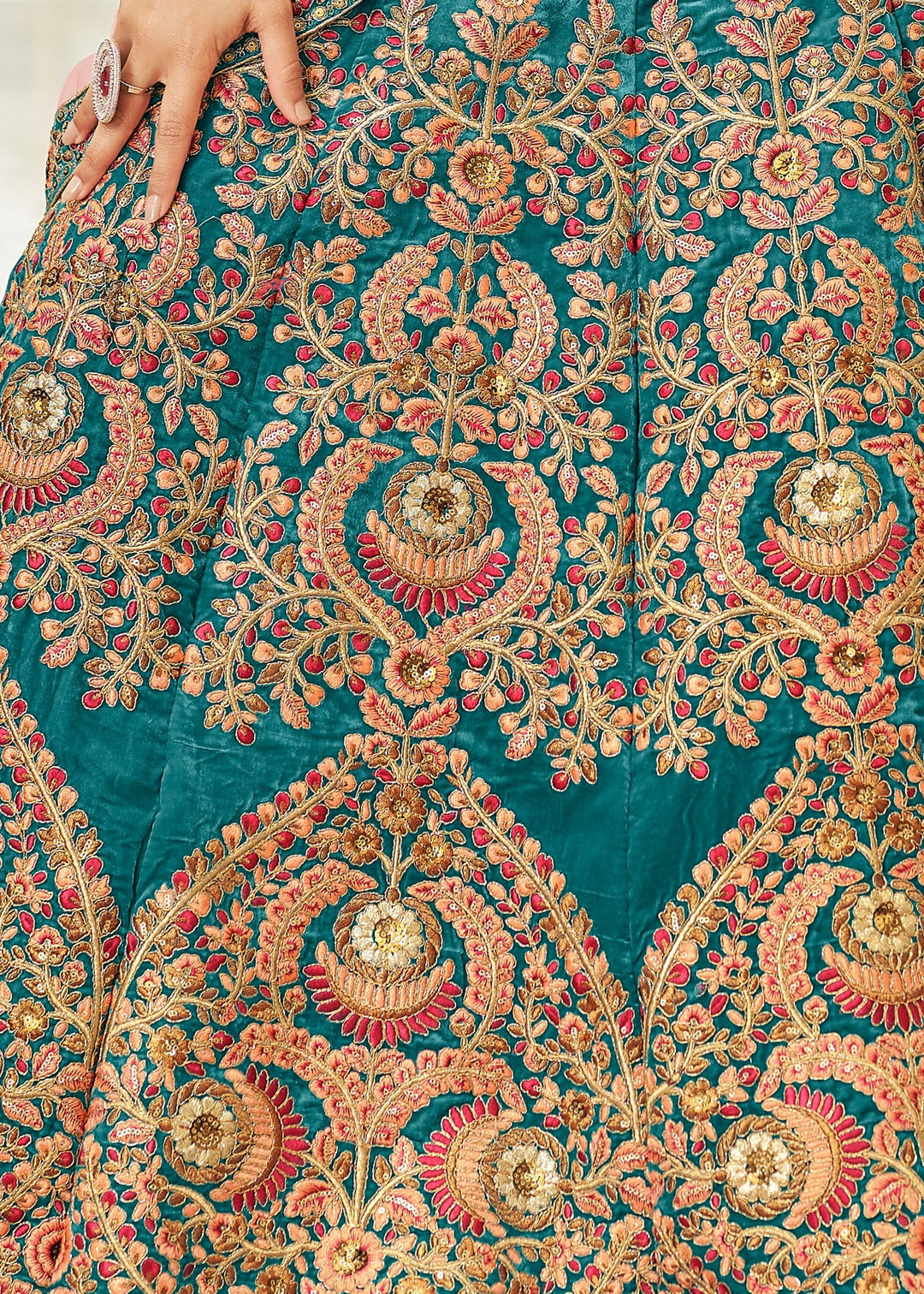 Cerulean Blue Velvet Lehenga Choli