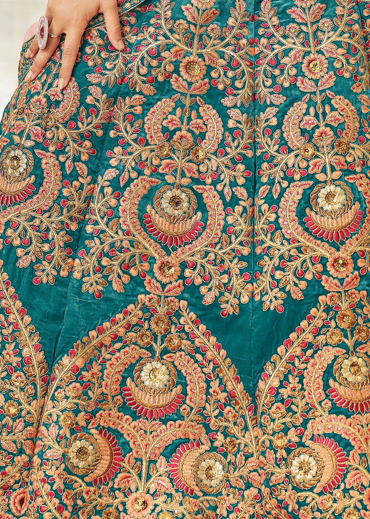 Cerulean Blue Velvet Lehenga Choli