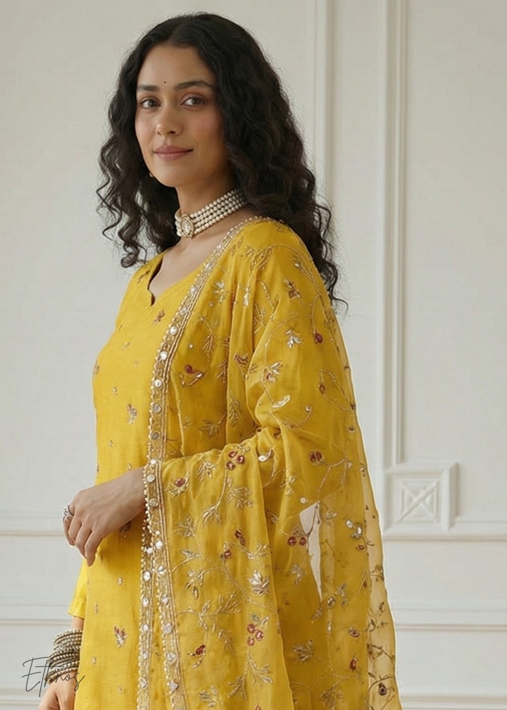 Mustard Yellow Organza Salwar Suit