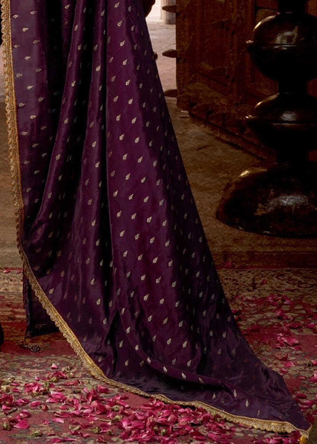Burgandi Viscose Crepe Silk Saree