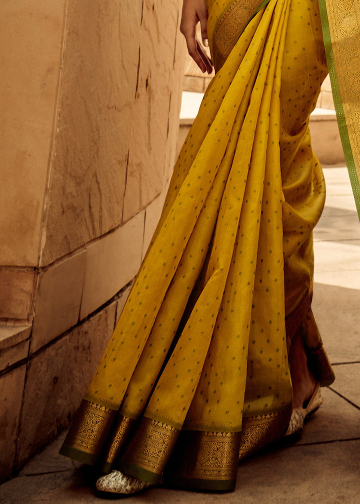 Mustard Handloom Weaving Silk Saree