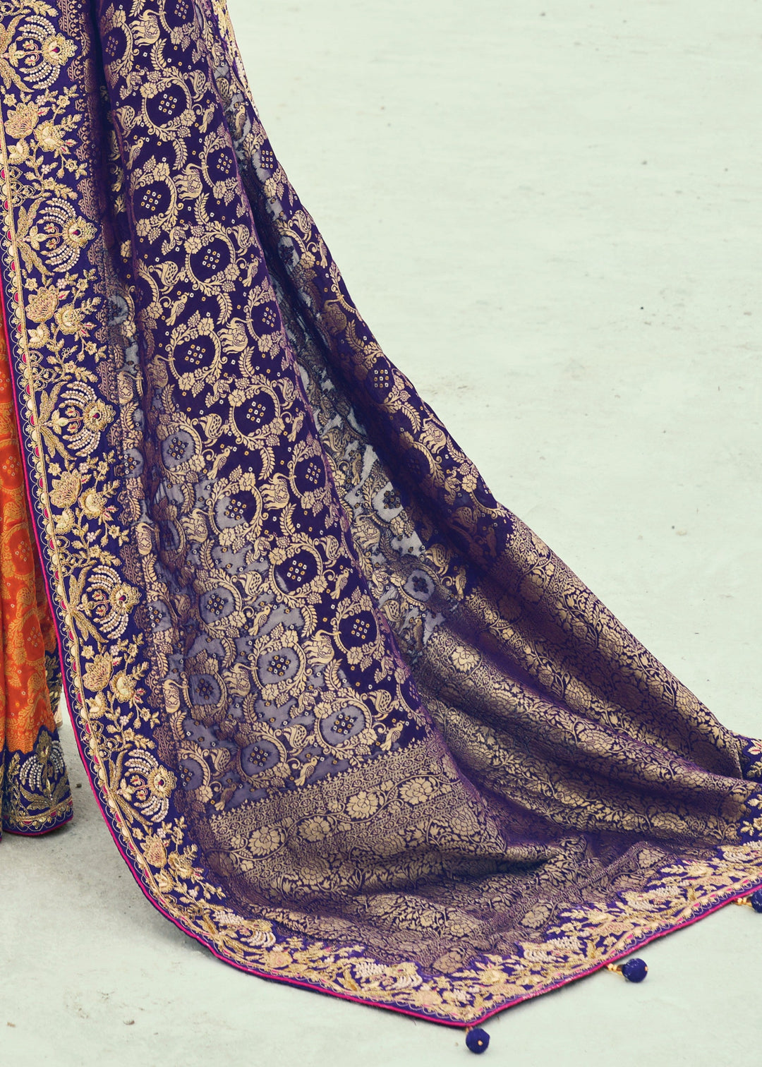 Orange & Blue Georgette Bandhej Saree