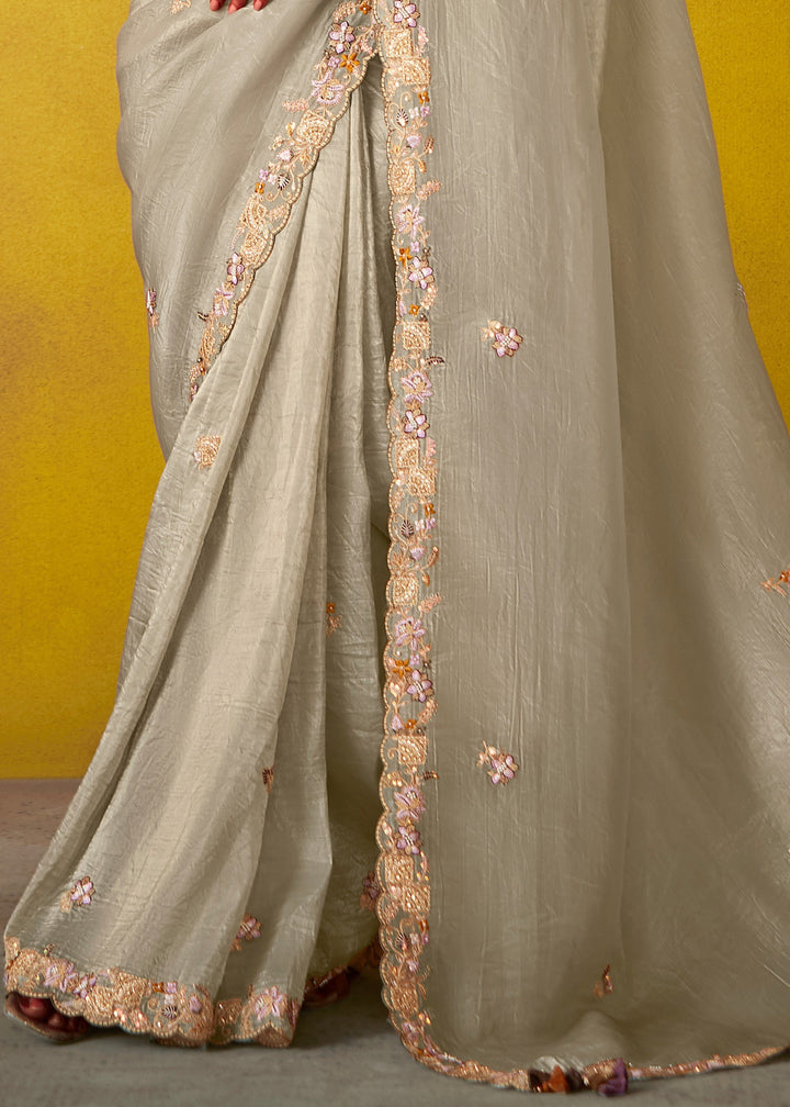 Rhino Grey Glass Tissue Silk Saree