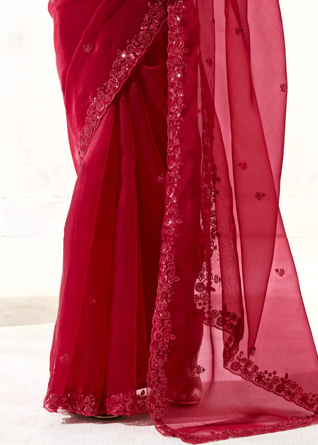 Raspberry Pink Organza Tissue Silk Saree