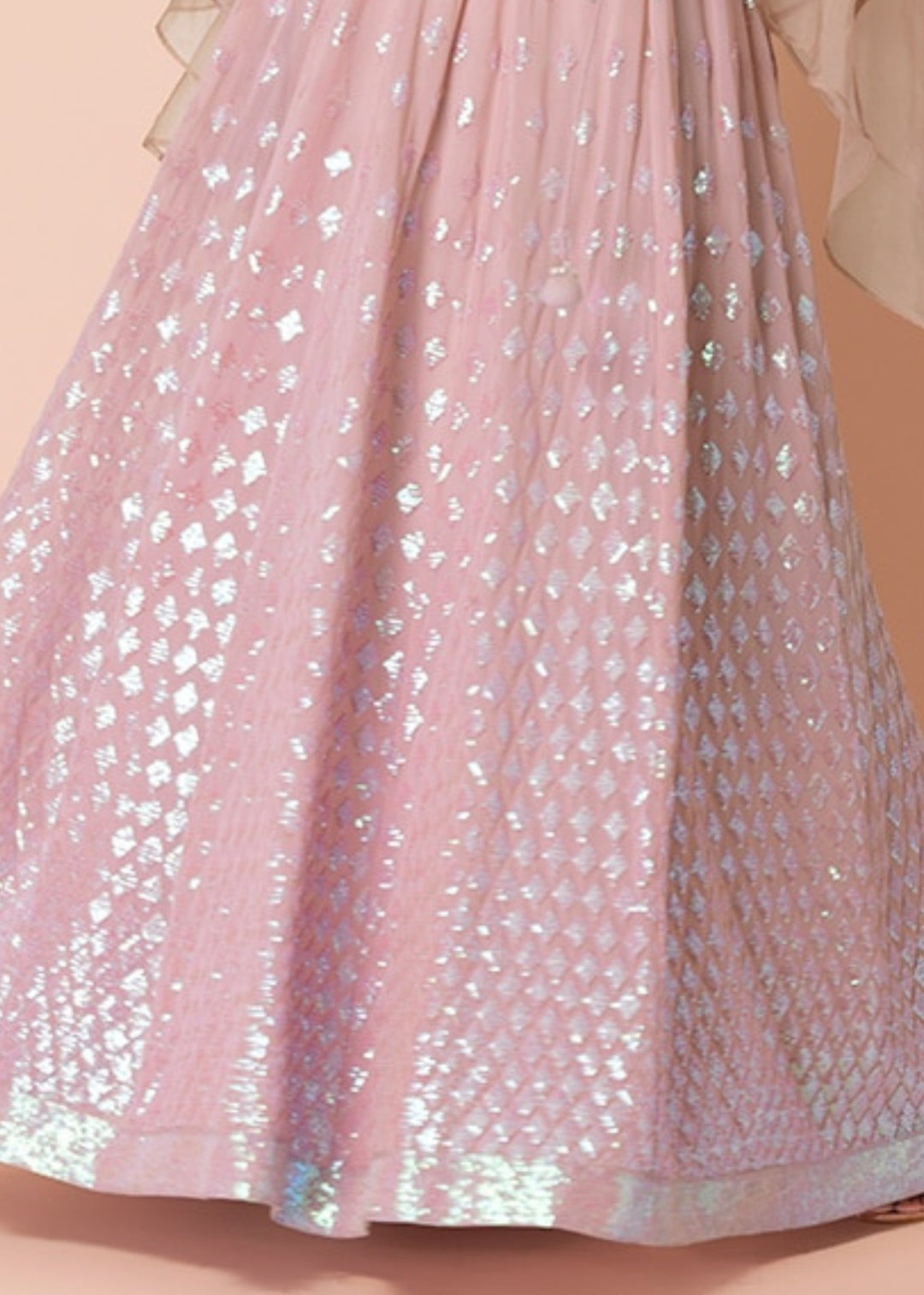 Nude Pink Georgette Lehenga Choli With Sequins And Thread Embroidered Work