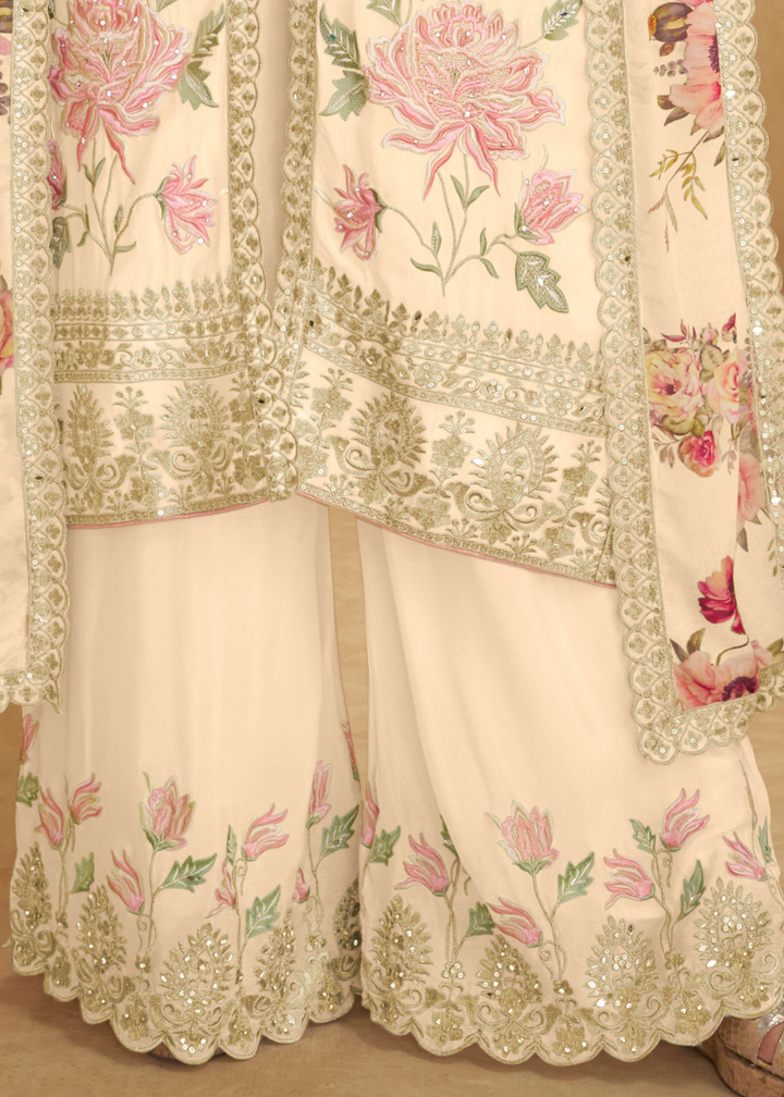 Ivory Chinon Palazzo Suit