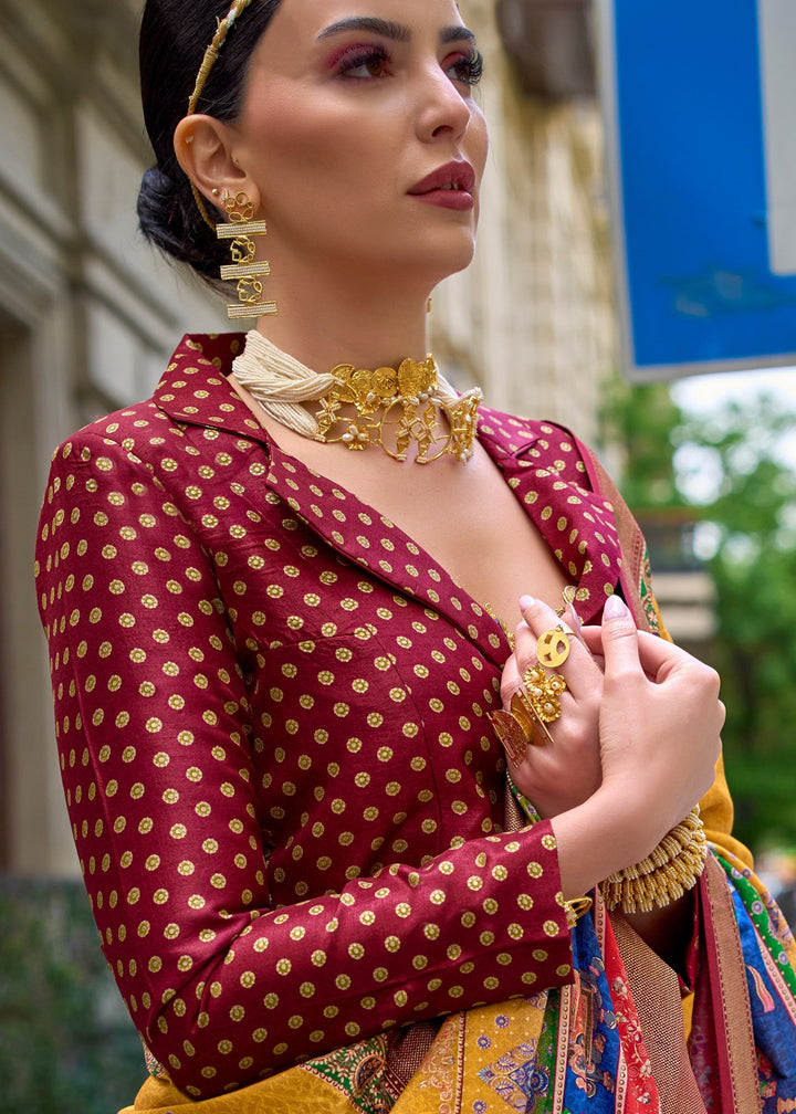 Amber Yellow Poly Viscose Silk Saree With Foil Print