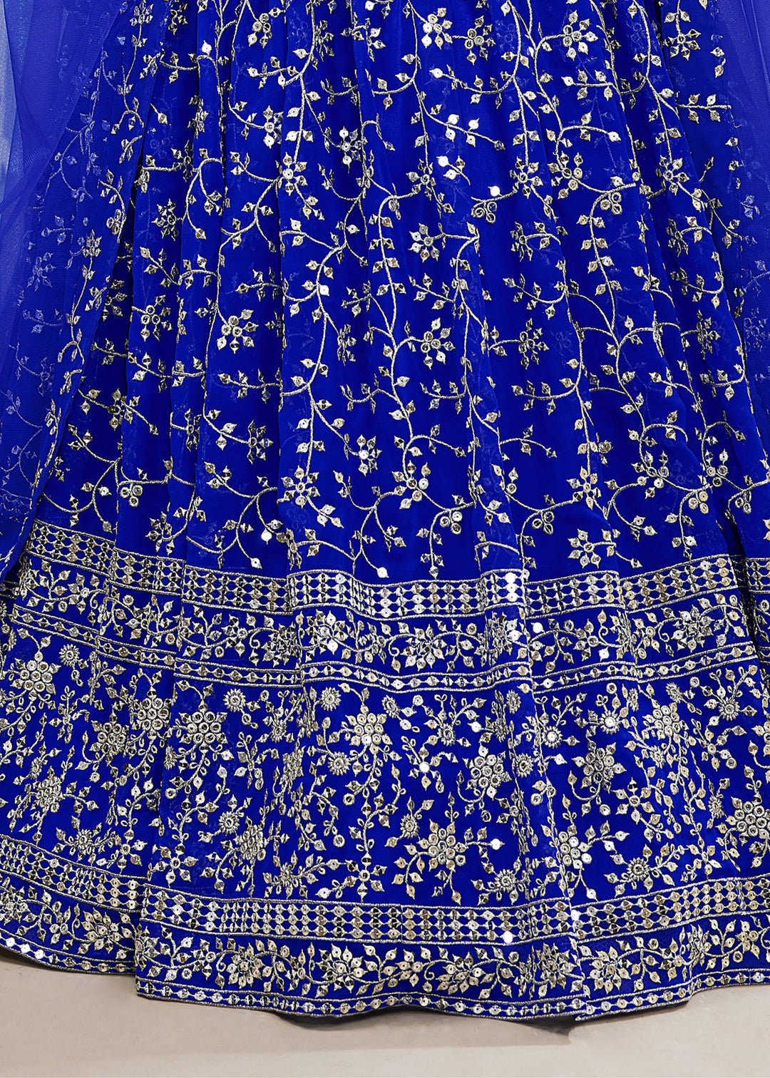 Cobalt Blue Georgette Lehenga Choli With Sequins Zari Embroidered Work