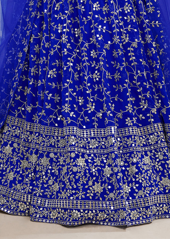 Cobalt Blue Georgette Lehenga Choli With Sequins Zari Embroidered Work