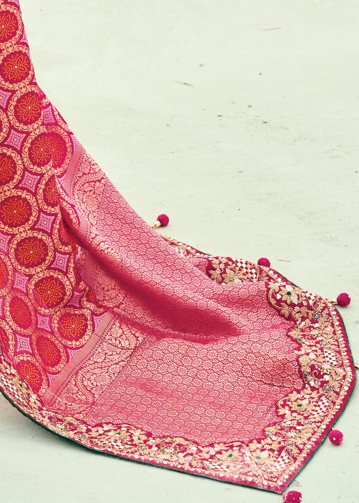 Rani Pink Georgette Bandhej Saree
