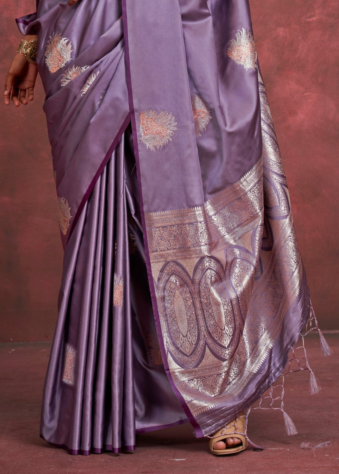 Sunset Purple Satin Banarasi Silk Saree