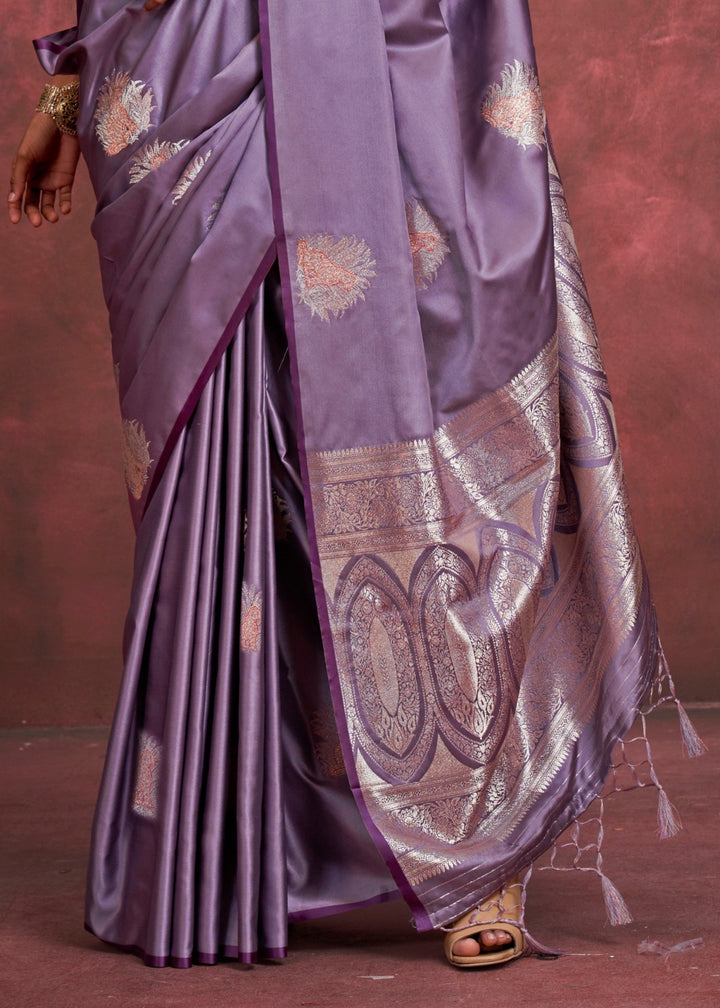 Sunset Purple Satin Banarasi Silk Saree