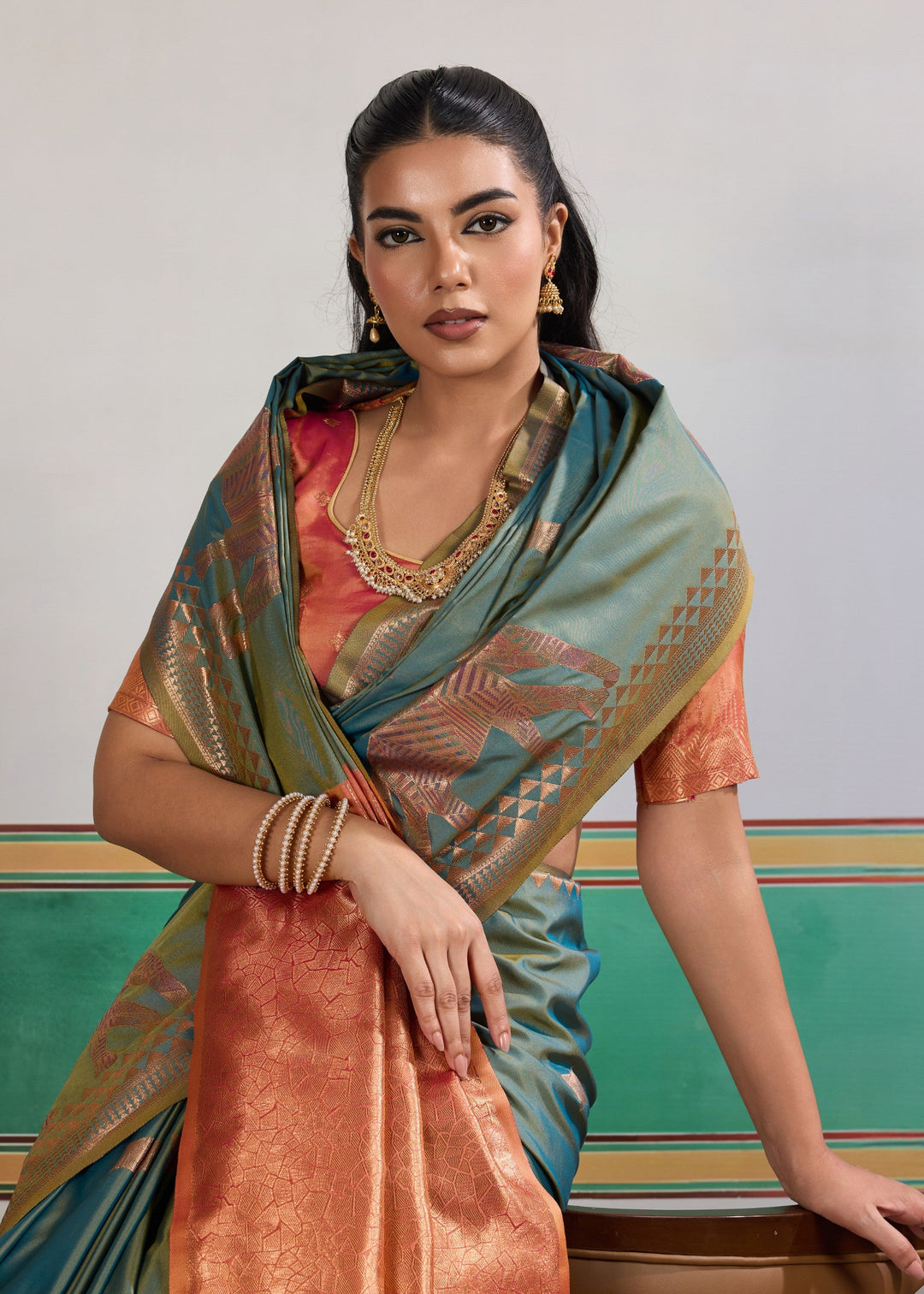 Teal blue Pure Silk Saree
