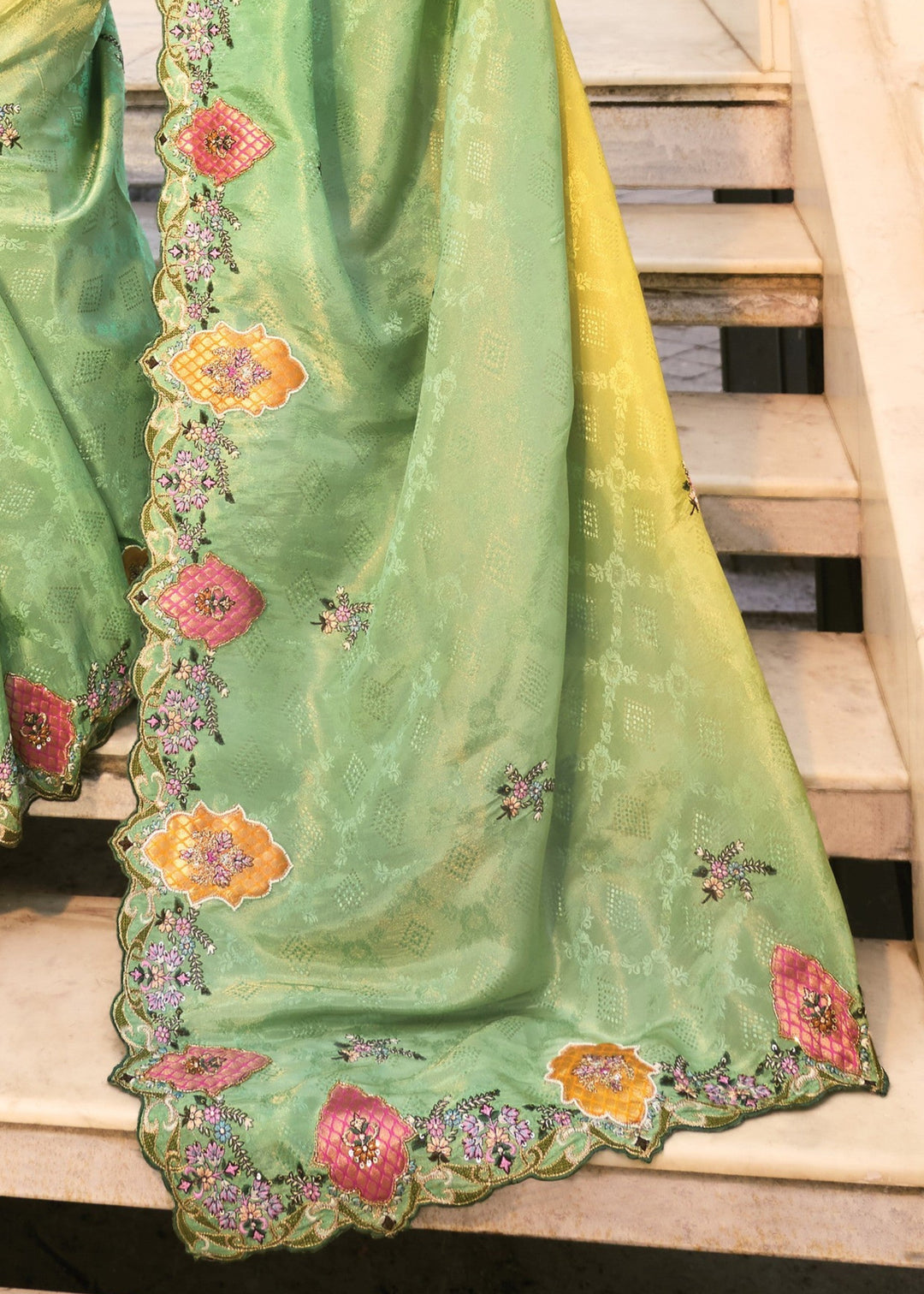 Lemon Green Crepe Silk Saree