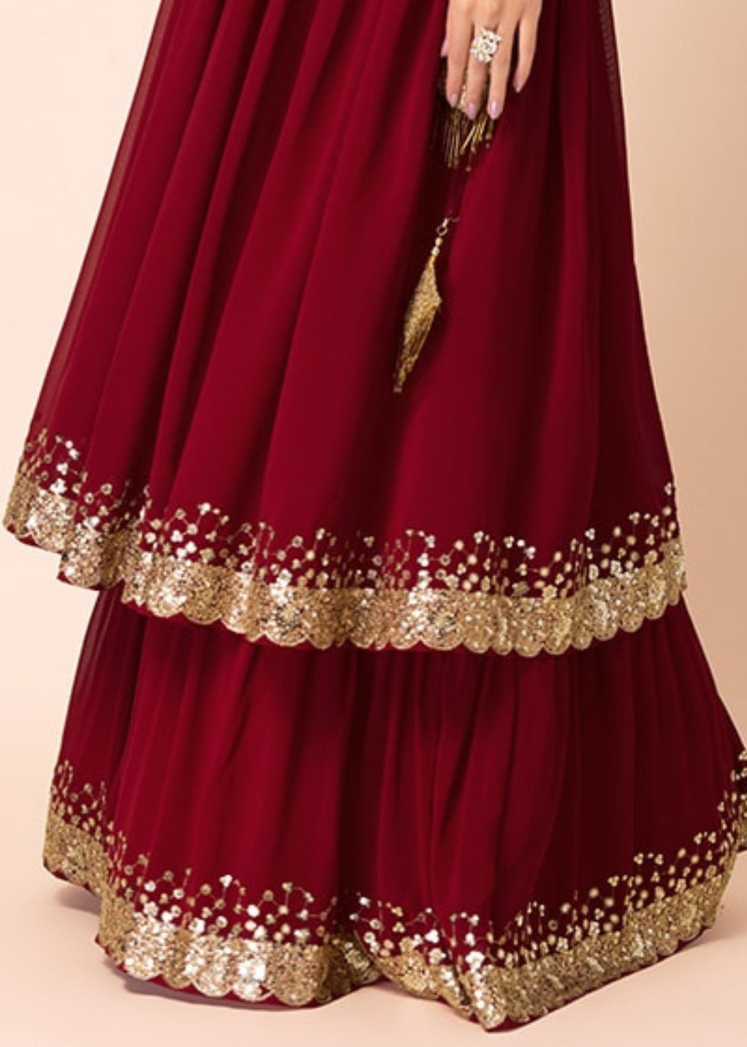 Garnet Red Georgette Lehenga Choli With Sequins And Thread Embroidery Work