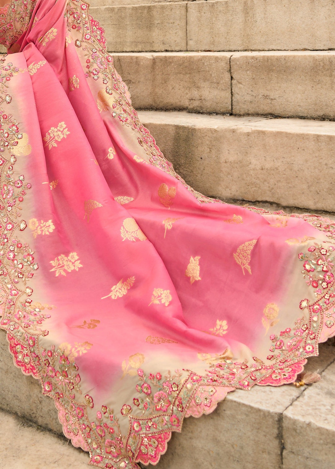 Blush Pink Viscose Tissue Silk Saree