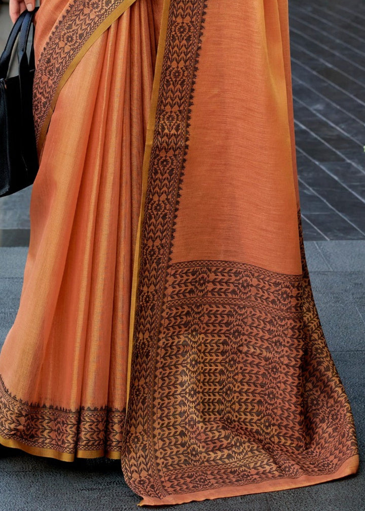 Rust Orange Linen Tissue Silk Saree