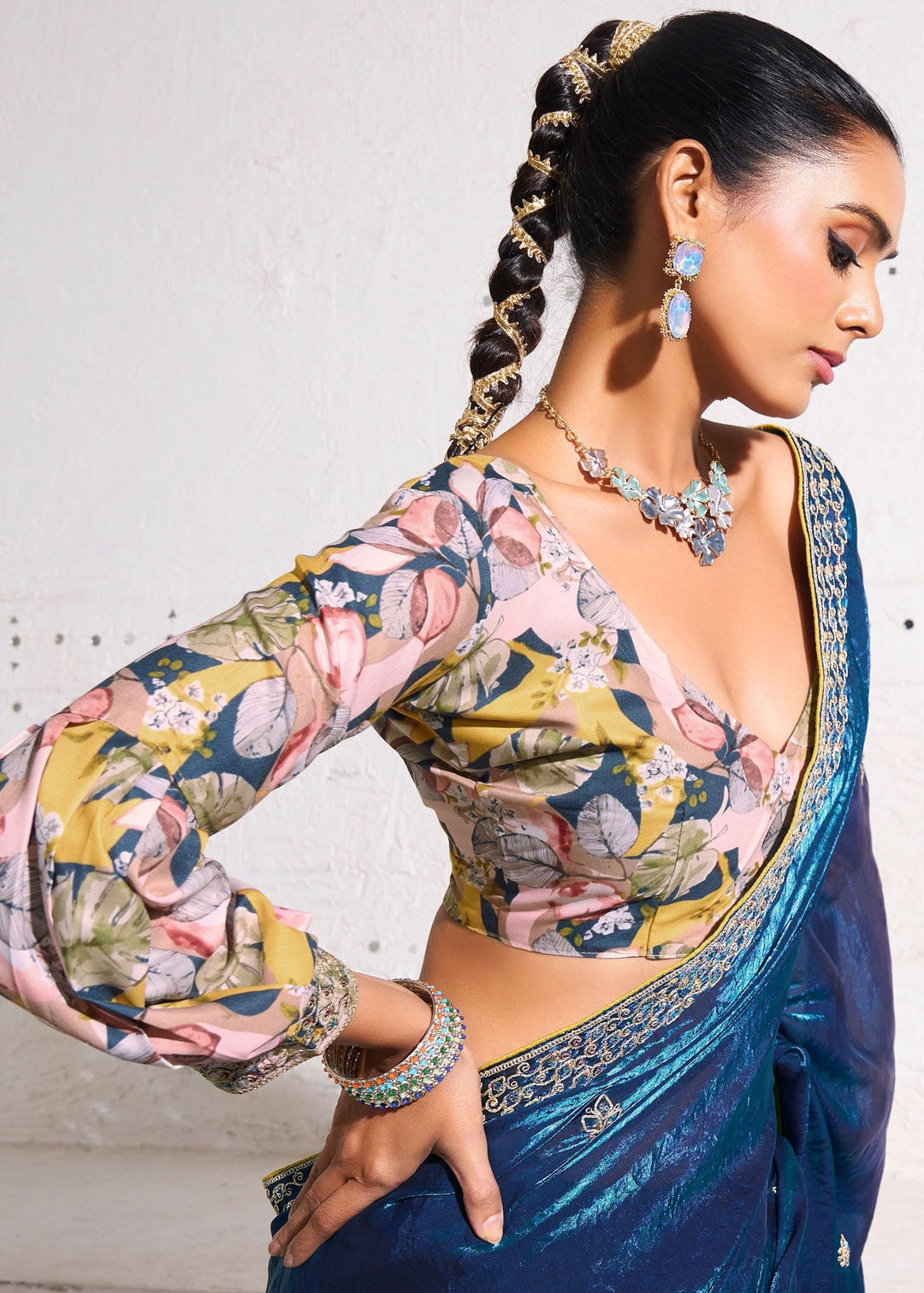 Admiral Blue Gold Crush Tissue Silk Saree With Beautiful Blouse