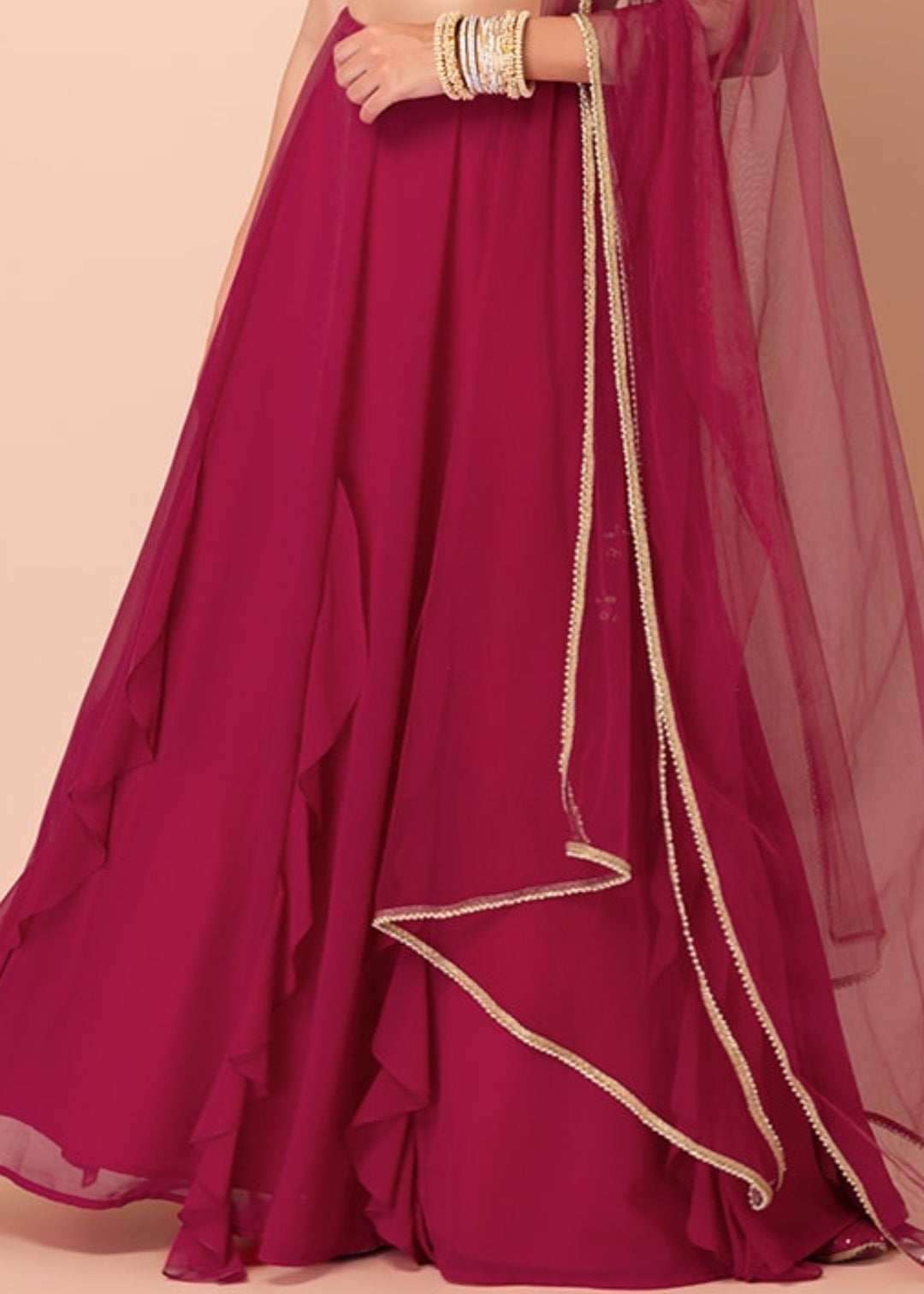 Raspberry Pink Georgette Lehenga Choli With Sequins And Thread Embroidery Work