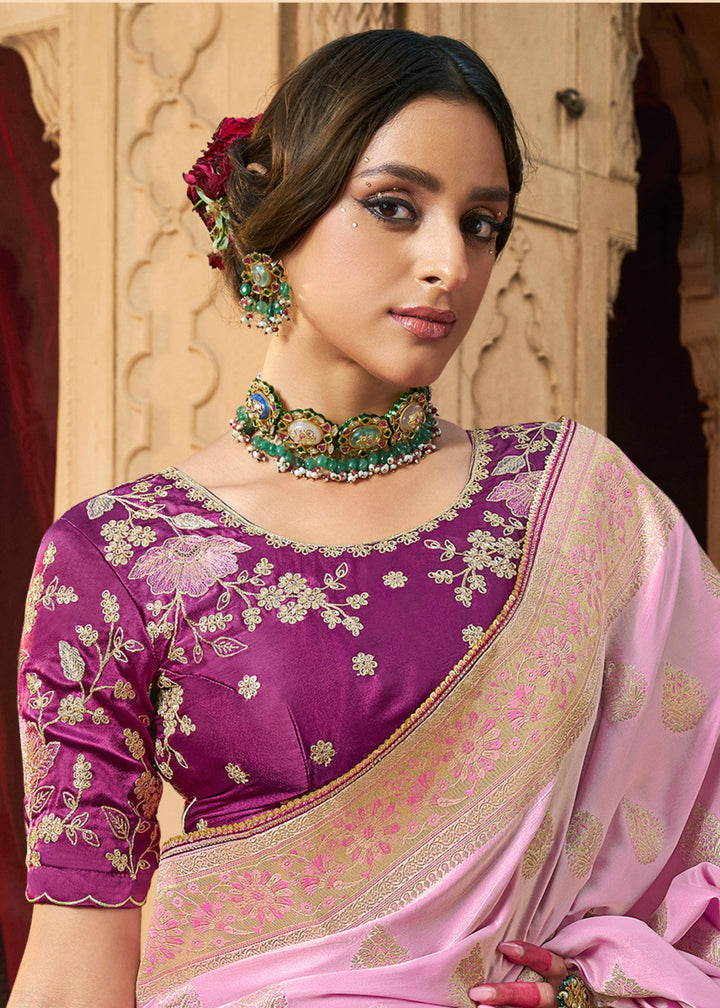 Neon Pink Satin Silk Saree