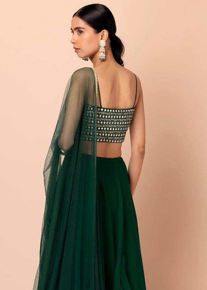 Dark Green Georgette Lehenga Choli With Sequins And Thread Embroidery Work