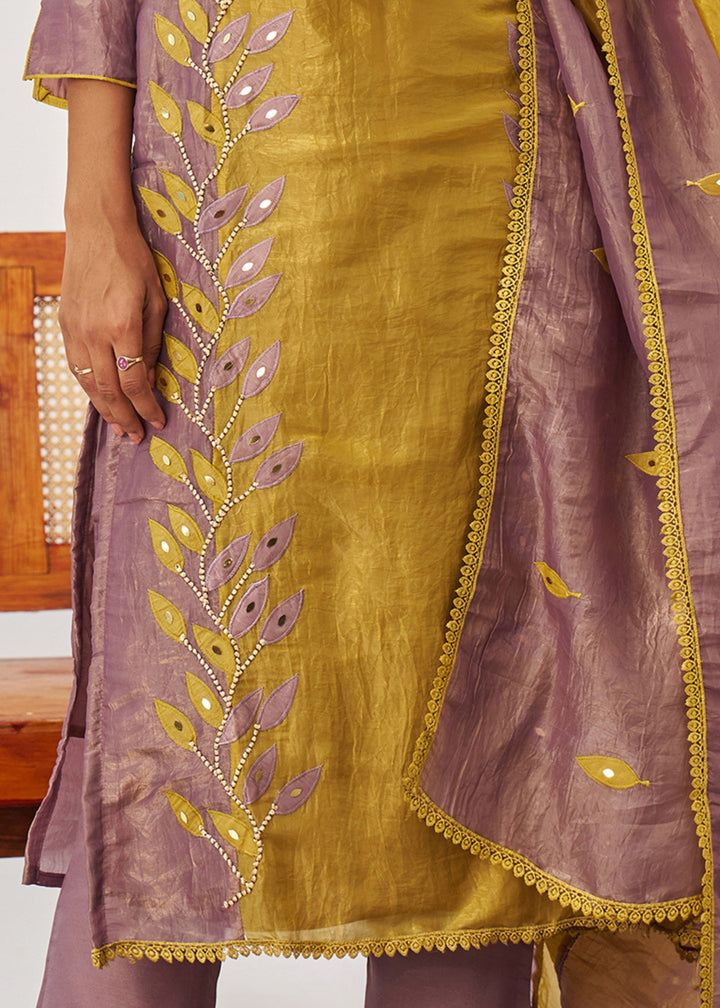 Iris Purple Silk Pant Suit With Embroidery Work