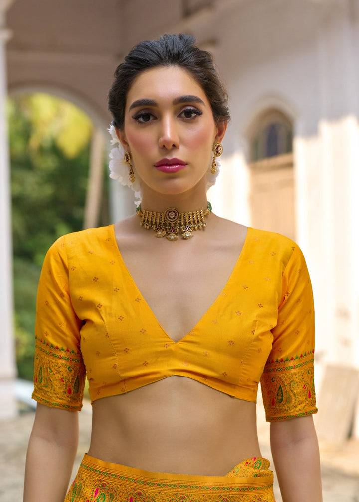 Yellow Thread Woven Jal & Flower Silk Saree With Thread Woven Pallu