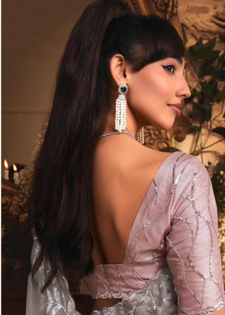 Soft Grey Tissue Organza Silk Saree