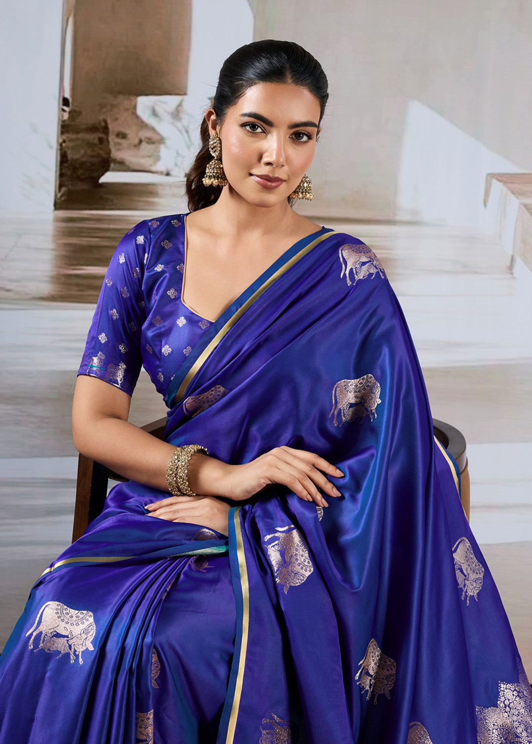 Blue Satin Silk Saree
