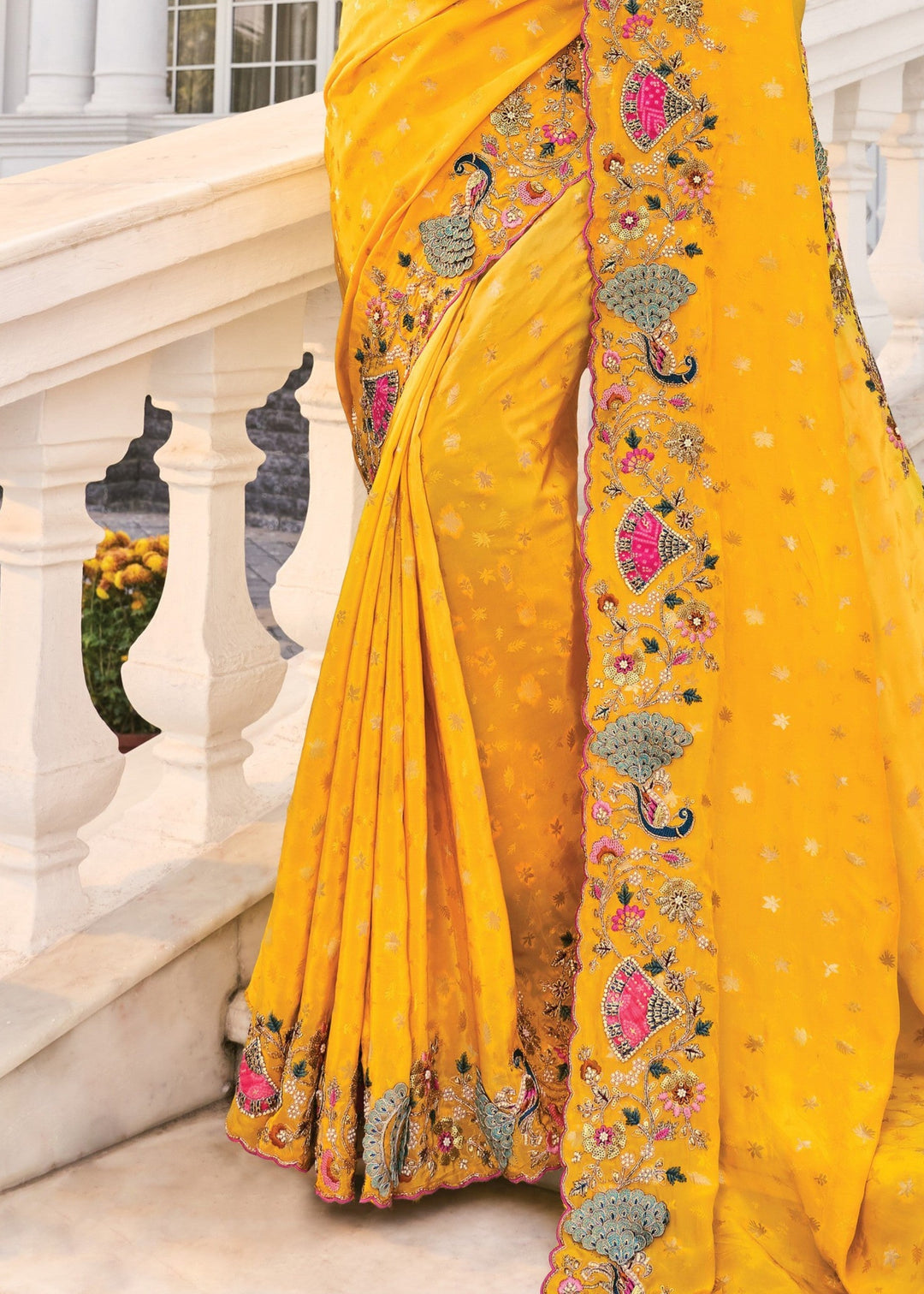 Yellow Crepe Silk Saree