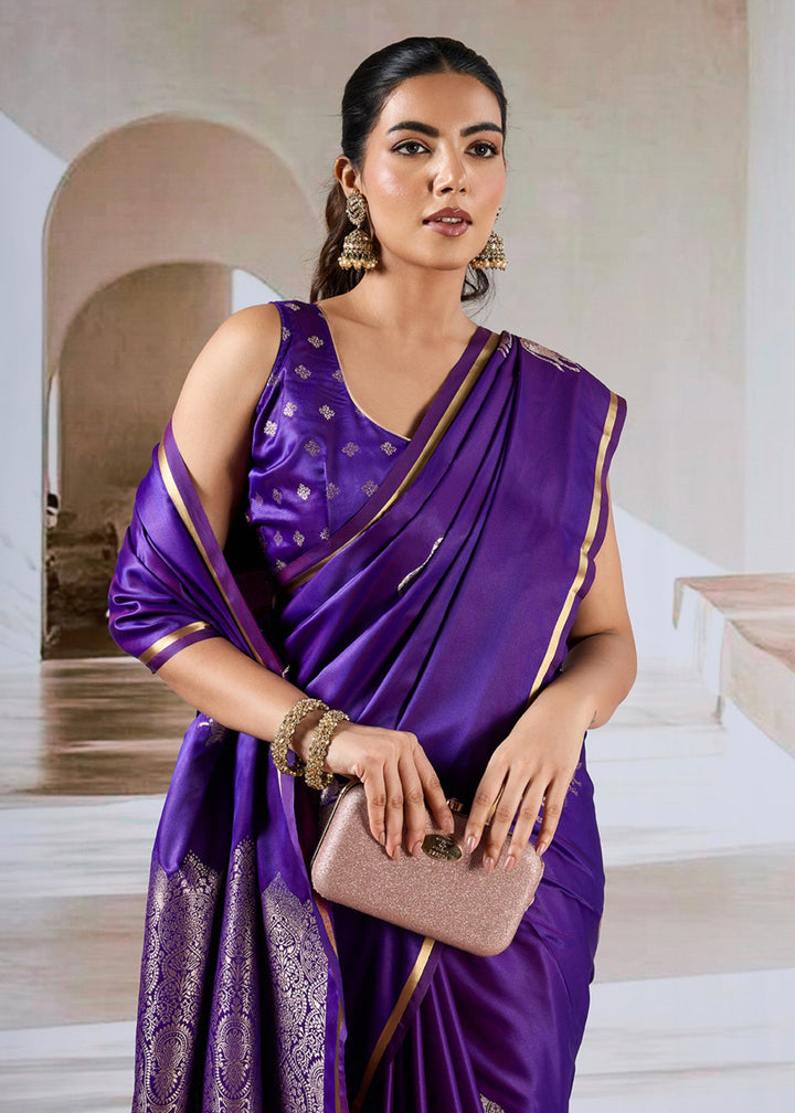 Purple Pure Satin Handloom Weaving Saree