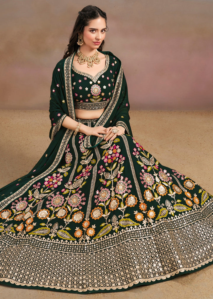 Green Georgette Lehenga With Dupatta
