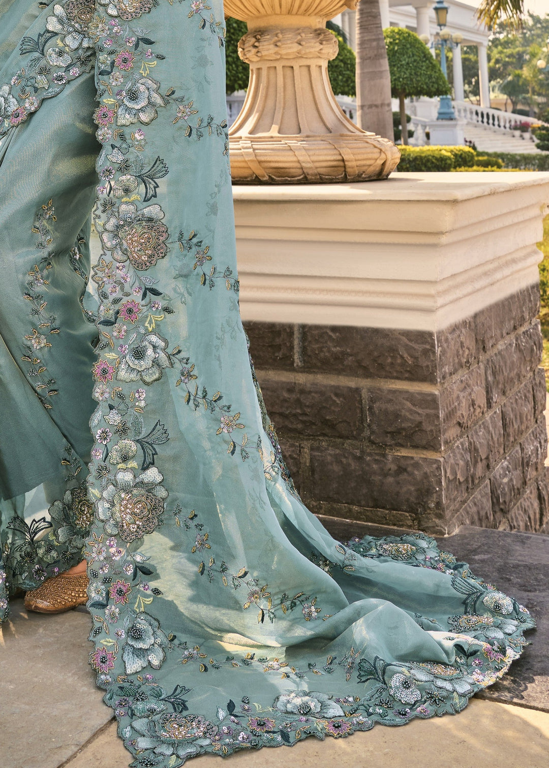 Sea Green Organza Silk Saree