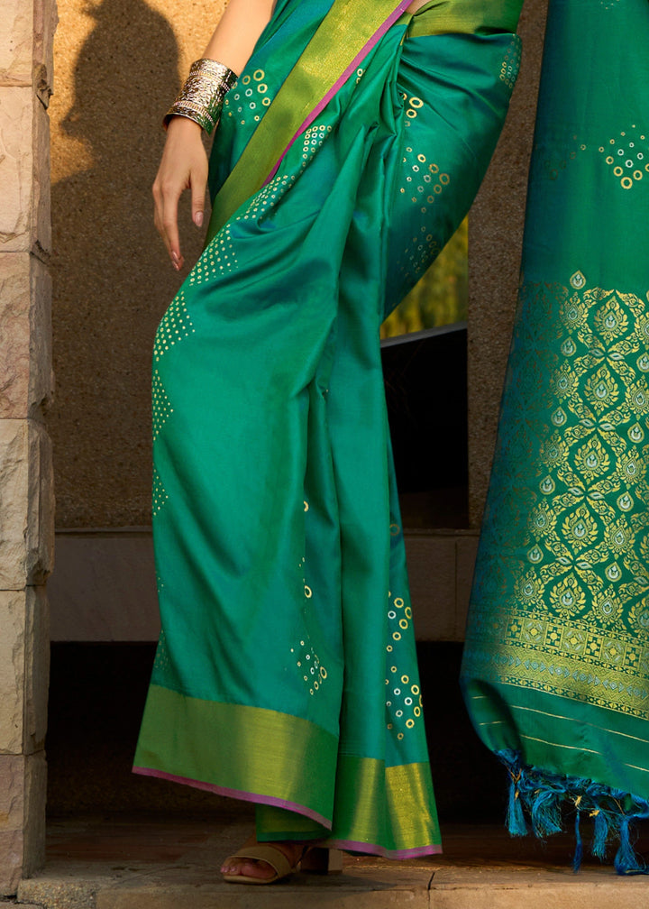 Bright Green Satin Silk Saree