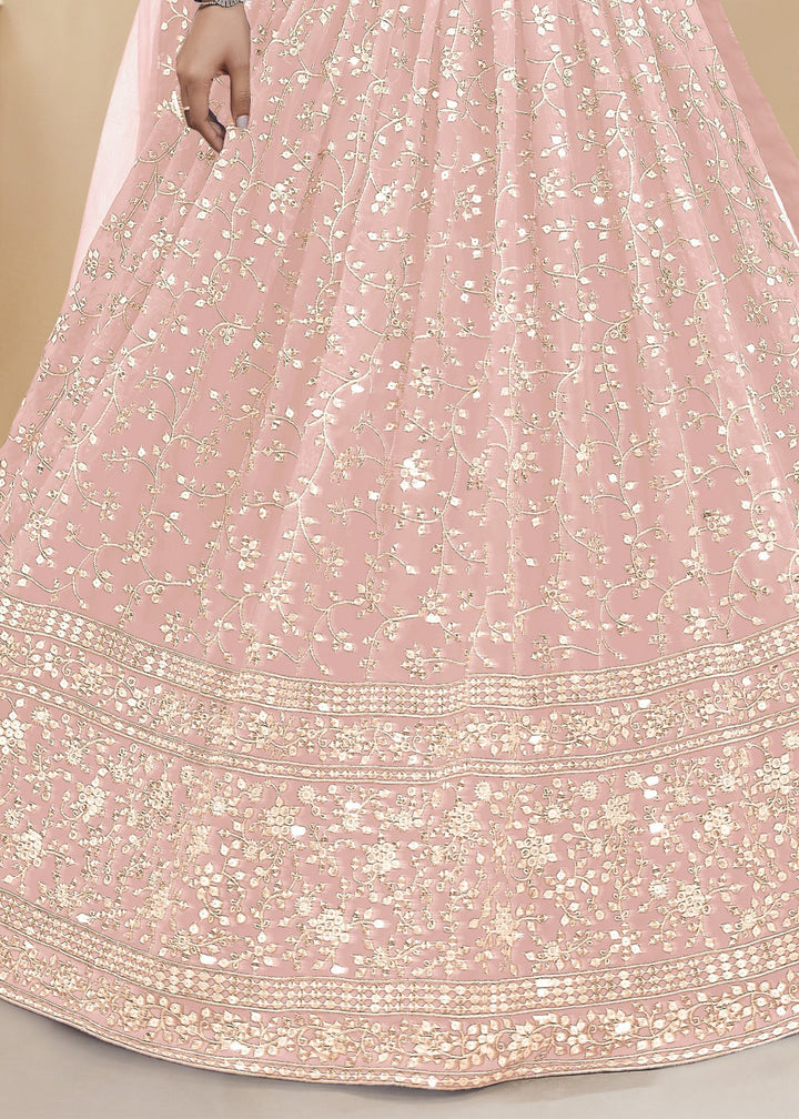 Blush Pink Georgette Lehenga Choli With Sequins Zari Embroidered Work