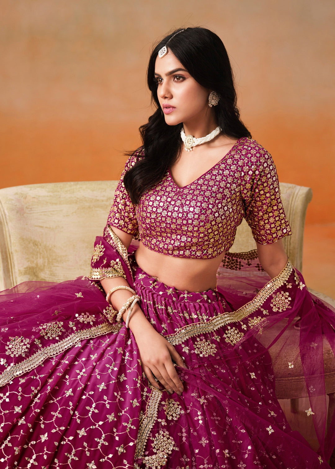 Red Pink Georgette Lehenga Choli