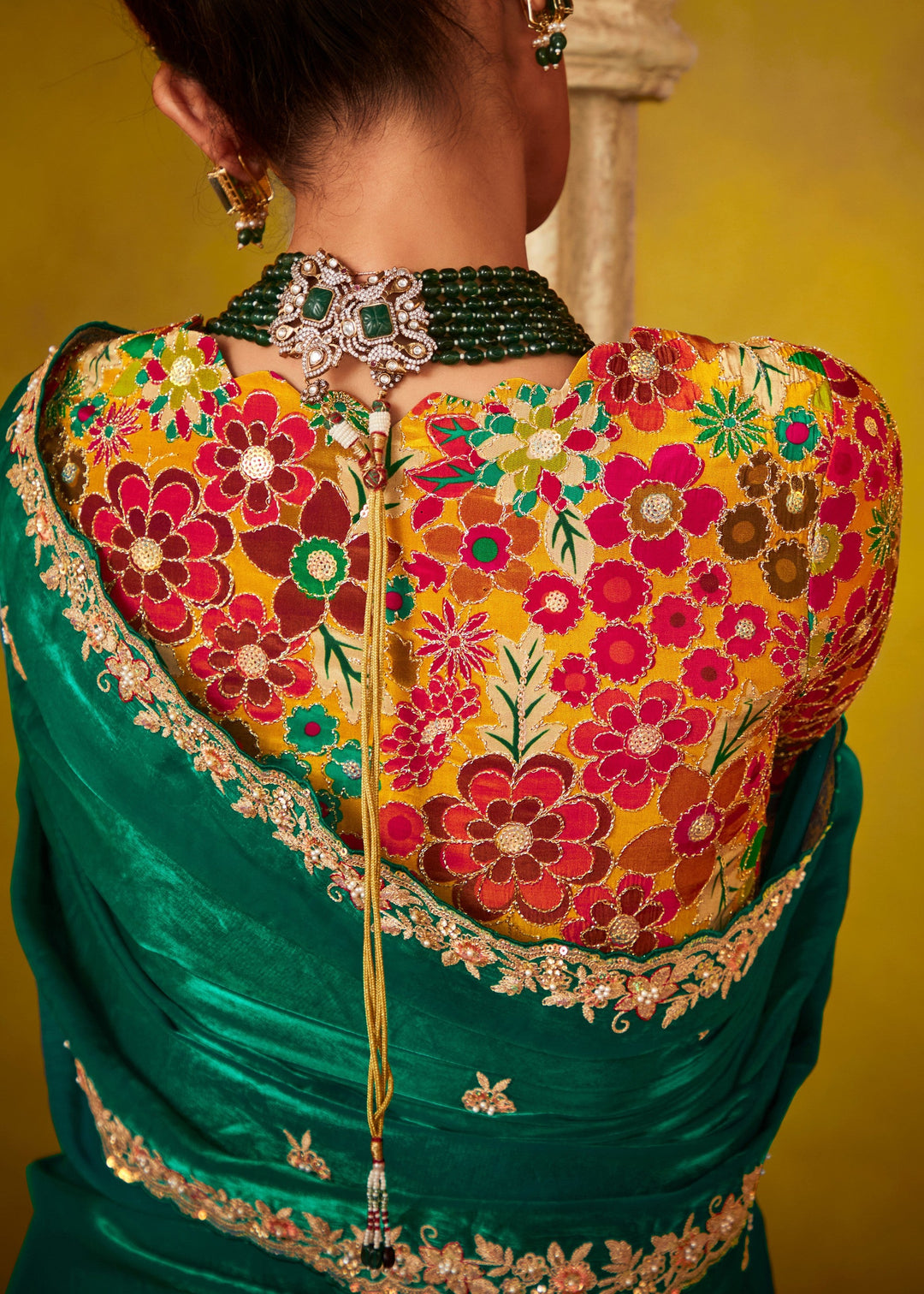 Bottle Green Glass Tissue Silk Saree