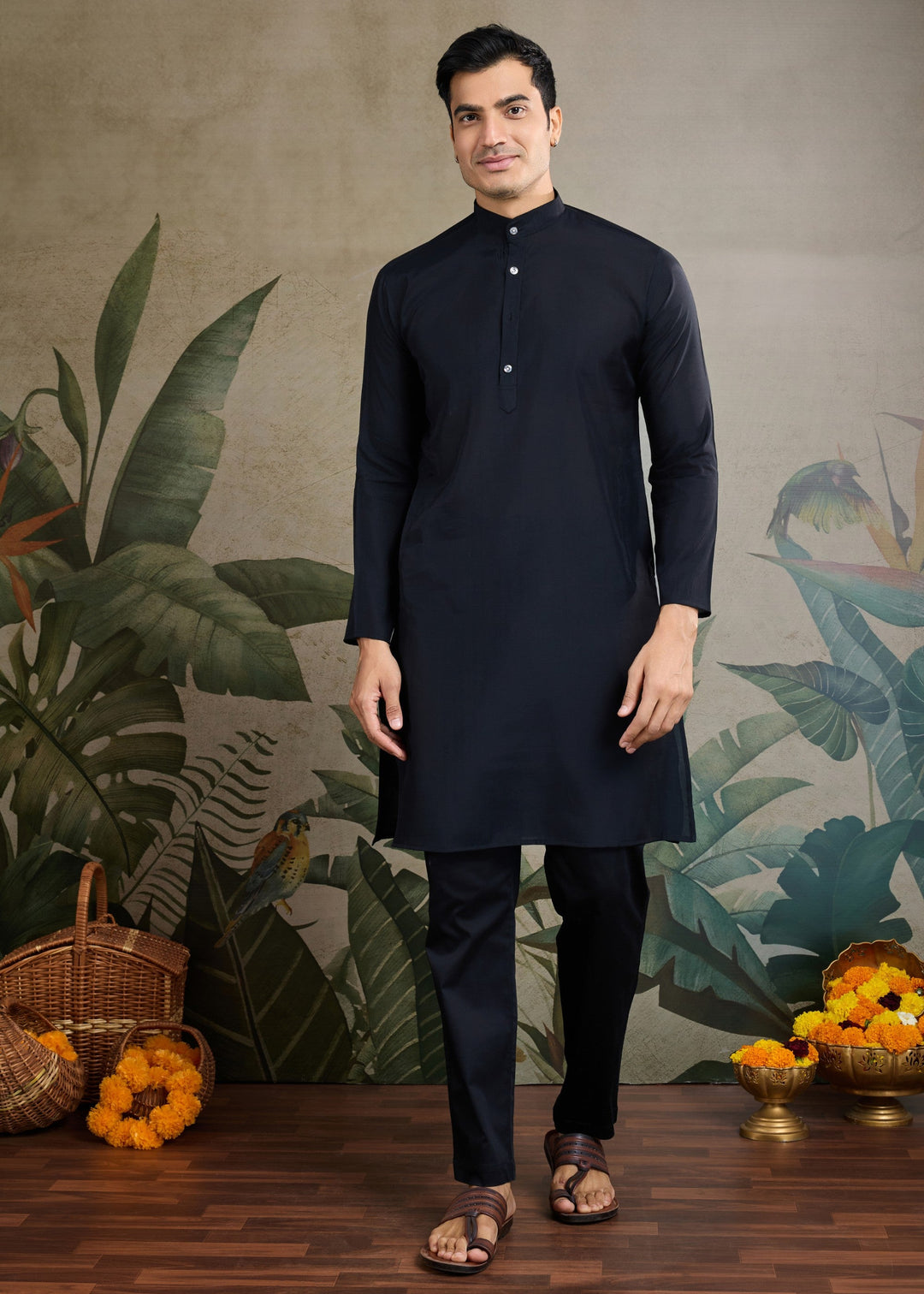 Black Mens Wear Koti Style with Kurta and Pajama