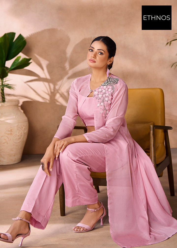 Baby Pink Organza Handwork Co-ord Set