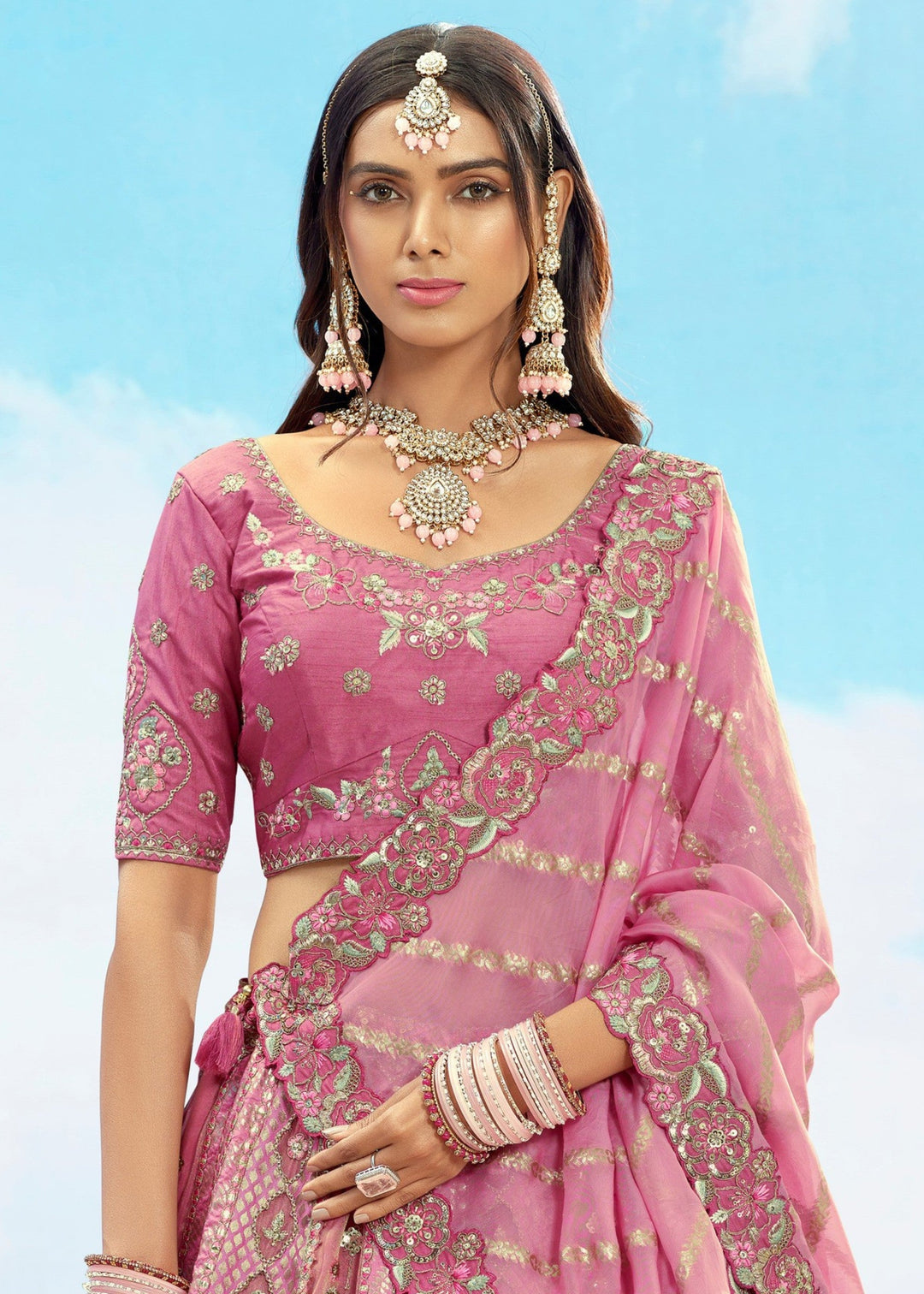 Lavender Silk Lehenga With Cut Work Border