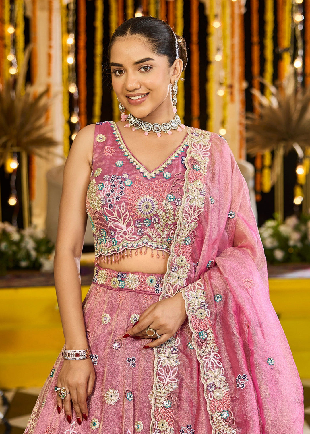 Pink Satin Silk Lehenga Choli